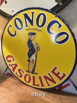 Large Vintage Style Conoco Gas Double-sided Porcelain Dealer Sign 30 Inch