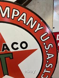 Large Vintage Style Texaco Double-sided Porcelain Sign 30 Inch