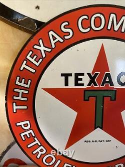 Large Vintage Style Texaco Double-sided Porcelain Sign 30 Inch