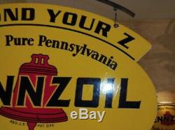 Large Vintage''pennzoil'' Double Sided 31x21'' Porcelain Sign With Bracket