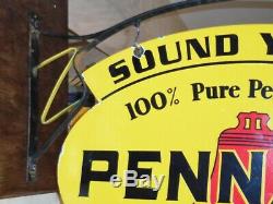 Large Vintage''pennzoil'' Double Sided 31x21'' Porcelain Sign With Bracket