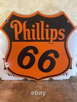 Large Vintage''phillips 66'' Double Sided 30 Inch Porcelain Sign