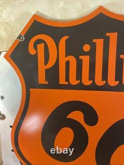 Large Vintage''phillips 66'' Double Sided 30 Inch Porcelain Sign