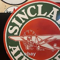 Large Vintage''sinclair Aircraft'' Double Sided 30 Porcelain Dealer Sign