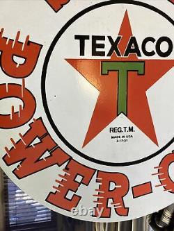 Large Vintage''texaco'' Double Sided 30 Inch Porcelain Sign With Bracket Nice