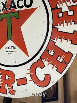 Large Vintage''texaco'' Double Sided 30 Inch Porcelain Sign With Bracket Nice