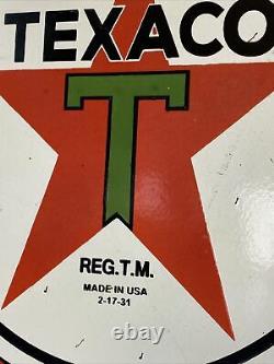 Large Vintage''texaco'' Double Sided 30 Inch Porcelain Sign With Bracket Nice