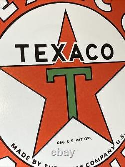 Large Vintage''texaco'' Gasoline Double Sided 30 Porcelain Sign With Bracket