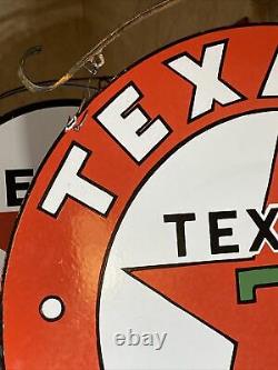 Large Vintage''texaco'' Gasoline Double Sided 30 Porcelain Sign With Bracket