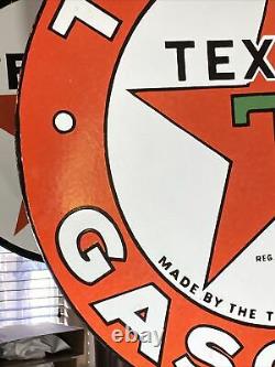 Large Vintage''texaco'' Gasoline Double Sided 30 Porcelain Sign With Bracket