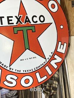 Large Vintage''texaco'' Gasoline Double Sided 30 Porcelain Sign With Bracket