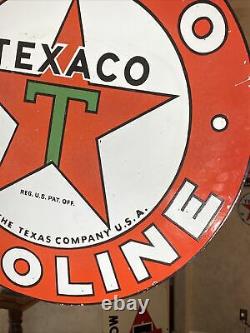 Large Vintage''texaco'' Gasoline Double Sided 30 Porcelain Sign With Bracket