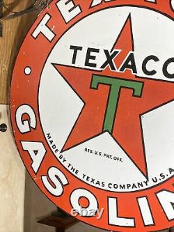 Large Vintage''texaco'' Gasoline Double Sided 30 Porcelain Sign With Bracket