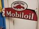 Large Vtg Mobil Gas Station Porcelain Metal Flange Sign Double Sided Rare