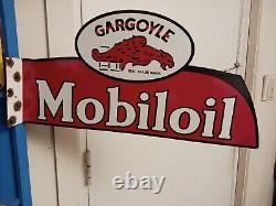 Large Vtg Mobil Gas Station Porcelain Metal Flange Sign Double Sided Rare