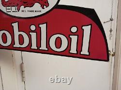 Large Vtg Mobil Gas Station Porcelain Metal Flange Sign Double Sided Rare