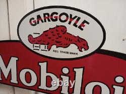 Large Vtg Mobil Gas Station Porcelain Metal Flange Sign Double Sided Rare