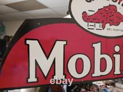 Large Vtg Mobil Gas Station Porcelain Metal Flange Sign Double Sided Rare