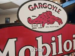 Large Vtg Mobil Gas Station Porcelain Metal Flange Sign Double Sided Rare
