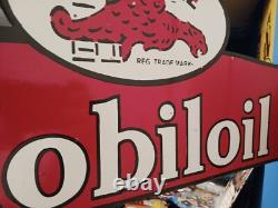 Large Vtg Mobil Gas Station Porcelain Metal Flange Sign Double Sided Rare