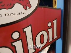 Large Vtg Mobil Gas Station Porcelain Metal Flange Sign Double Sided Rare