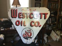 Large Westcott Oil Gas Double Sided Porcelain Sign