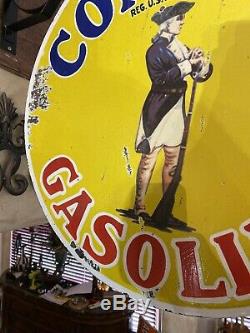 Large''conoco Gasoline'' Double Sided 25 Inch Porcelain Sign With Bracket Nice