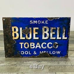 Large vintage enamel sign SMOKE BLUE BELL TOBACCO excellent feature double sided
