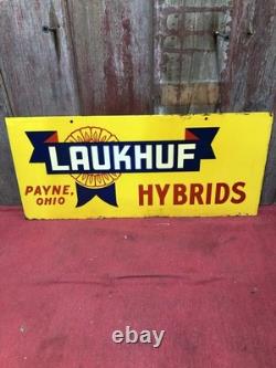 Laukhuf Hybrids Metal Double Sided Sign, Payne, Ohio, 1960's