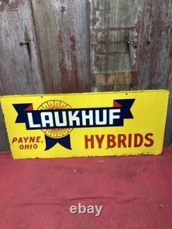 Laukhuf Hybrids Metal Double Sided Sign, Payne, Ohio, 1960's