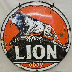 Lion Gas Oil Vintage Collectable Porcelain Double Sided Sign