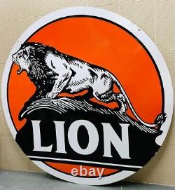 Lion gasoline heavy porcelain enamel 48 inch double sided sign
