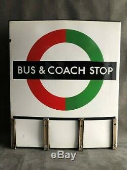London Passenger Transport Double Sided Bus And Coach Stop Enamel Sign