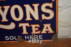 Lyons double sided tea enamel sign advertising mancave garage metal vintage retr