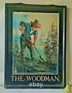 MASSIVE Vintage Double Sided English Pub Inn Sign The Woodman by Roger Anderson