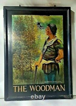 MASSIVE Vintage Double Sided English Pub Inn Sign The Woodman by Roger Anderson