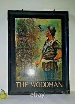 MASSIVE Vintage Double Sided English Pub Inn Sign The Woodman by Roger Anderson
