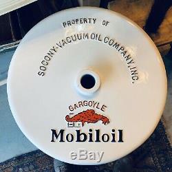 MOBILOIL GARGOYLE Porcelain Double Sided Curb Lollipop Sign BASE 23.5 inch
