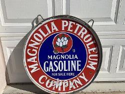 Magnolia Double Sided Porcelain Sign 1920s Original