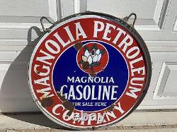 Magnolia Double Sided Porcelain Sign 1920s Original