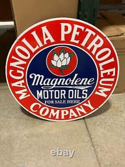 Magnolia Petrolem Large Heavy Double Sided Porcelain Sign (24 Inch) Nice Sign