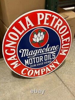 Magnolia Petrolem Large Heavy Double Sided Porcelain Sign (24 Inch) Nice Sign