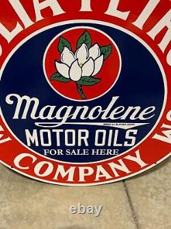 Magnolia Petrolem Large Heavy Double Sided Porcelain Sign (24 Inch) Nice Sign