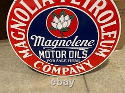 Magnolia Petrolem Large Heavy Double Sided Porcelain Sign (24 Inch) Nice Sign