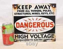 Massachusetts Electric Company DANGEROUS HIGH VOLTAGE Porcelain Sign DOUBLE SIDE