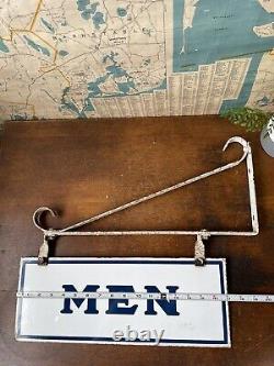 Mens REST ROOMS Old Double Sided Porcelain With Bracket Gulf Gas Station Sign
