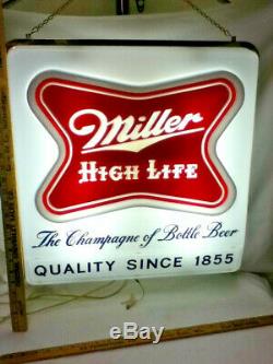 Miller beer sign 1957 High Life double sided hanging lighted clock bar light old