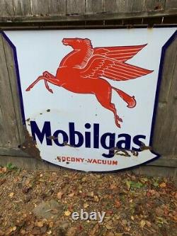 Mobil Mobilgas Large Porcelain Sign 56' Double Sided Original Texite Original