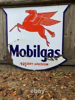 Mobil Mobilgas Large Porcelain Sign 56' Double Sided Original Texite Original