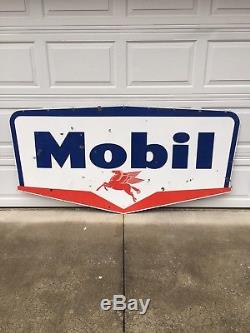 Mobil Oil Gas Station Sign Dated 1957-Double Sided Porcelain 81 X 41 Good Size